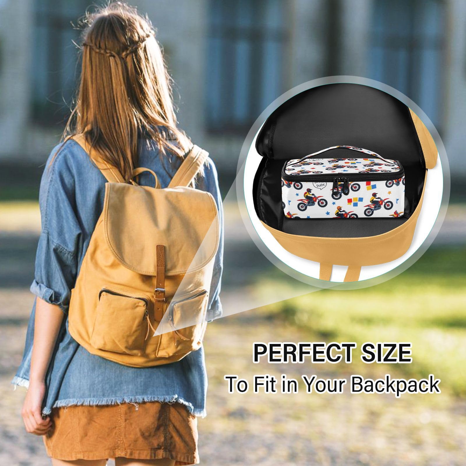 IHCVHQX Motorbike Cartoon Kids Lunch Bag for Boys Girls Insulated Lunch Box Reusable Cooler Women Men Containers Meal Prep for School Work Picnic