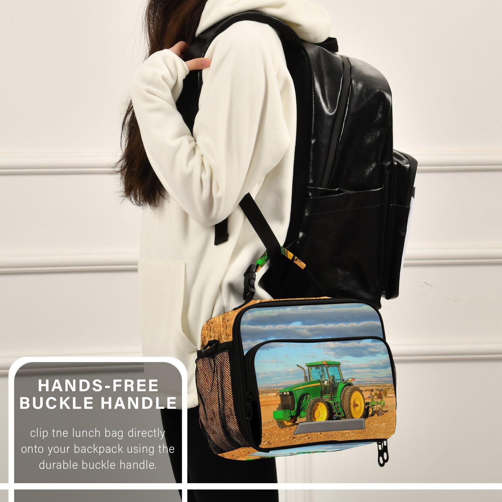 XDMXY Tractor Reusable Lunch Bags for Boys Girls, Shoulder Bag LunchBox Bags Container for School Work Picnic