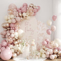 Celebloom Dusty Pink and Rose Gold Balloon Arch Kit, 134pcs Double Stuffed Light Pink Dusty White Metallic Gold Confetti Balloons Garland Kits for Birthday Wedding Baby Shower Bridal Party Decorations