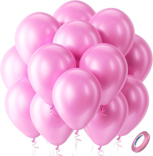 Bezente Pearl Pink Balloons - 100 Pack 12-Inch Round Helium Balloons for Girl's Birthday & Gender Reveal Decor