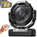 Wavmill Battery Operated Fan [200H Max], 2 in 1 D-Cell Battery & USB Powered Fans, Portable Camping Fan with 4 Speeds, Light, Timer, Remote for Outdoor Tent, Travel, Picnic, Office, Bedroom - Black