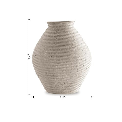 Signature Design by Ashley Hannela 12" Modern Distressed Polyresin Vase, Antique Tan