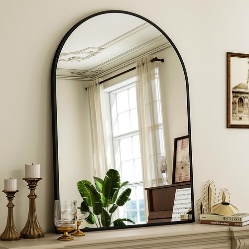 Arch Bathroom Mirror, 24x36 inch Arched Bathroom Mirror/Wall Mounted Vanity Mirror - Arch Metal Frame Wall Mirror for Bathroom Bedroom Living Room, Black