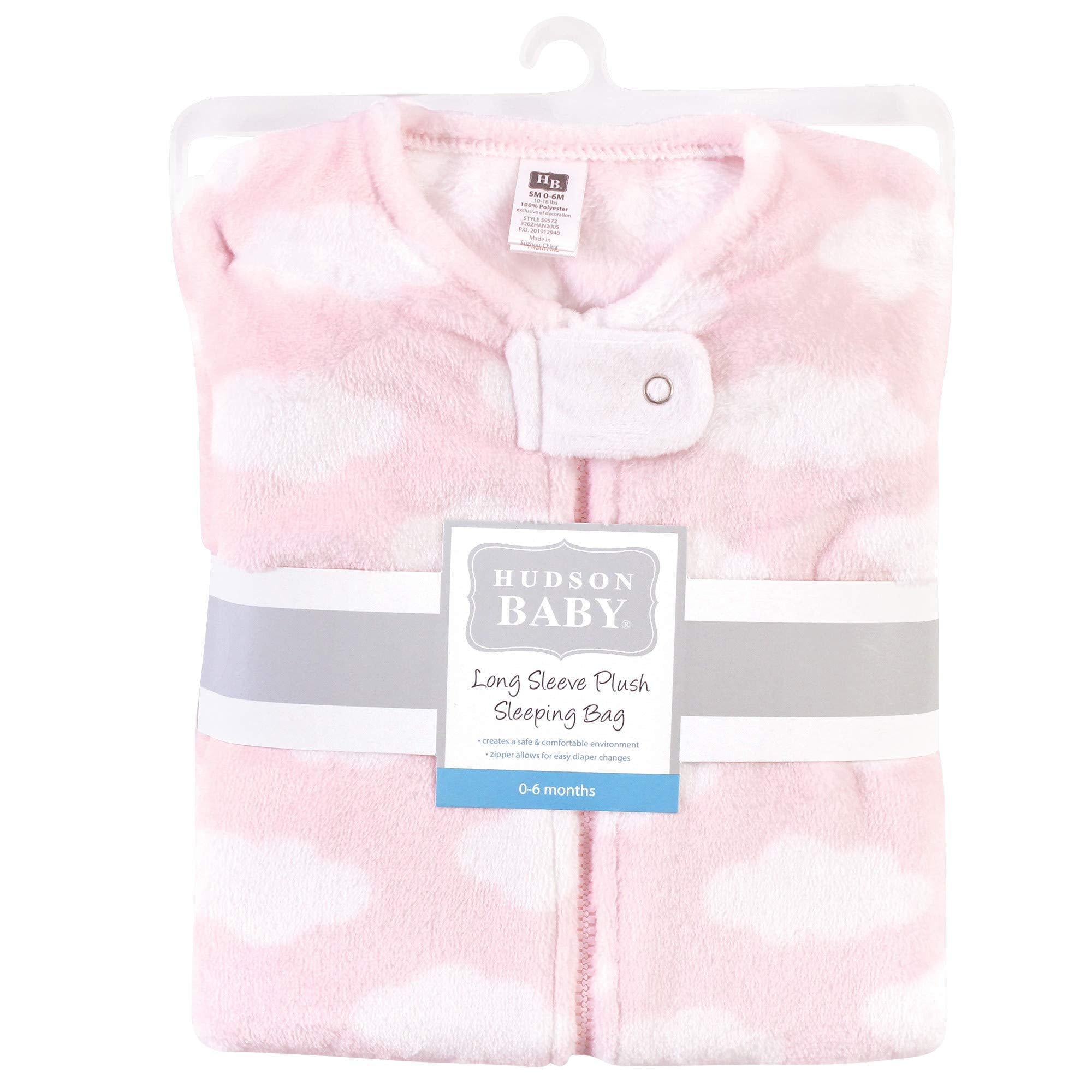 Hudson Baby Unisex Baby Plush Sleeping Bag, Sack, Blanket, Pink Clouds, 0-6 Months
