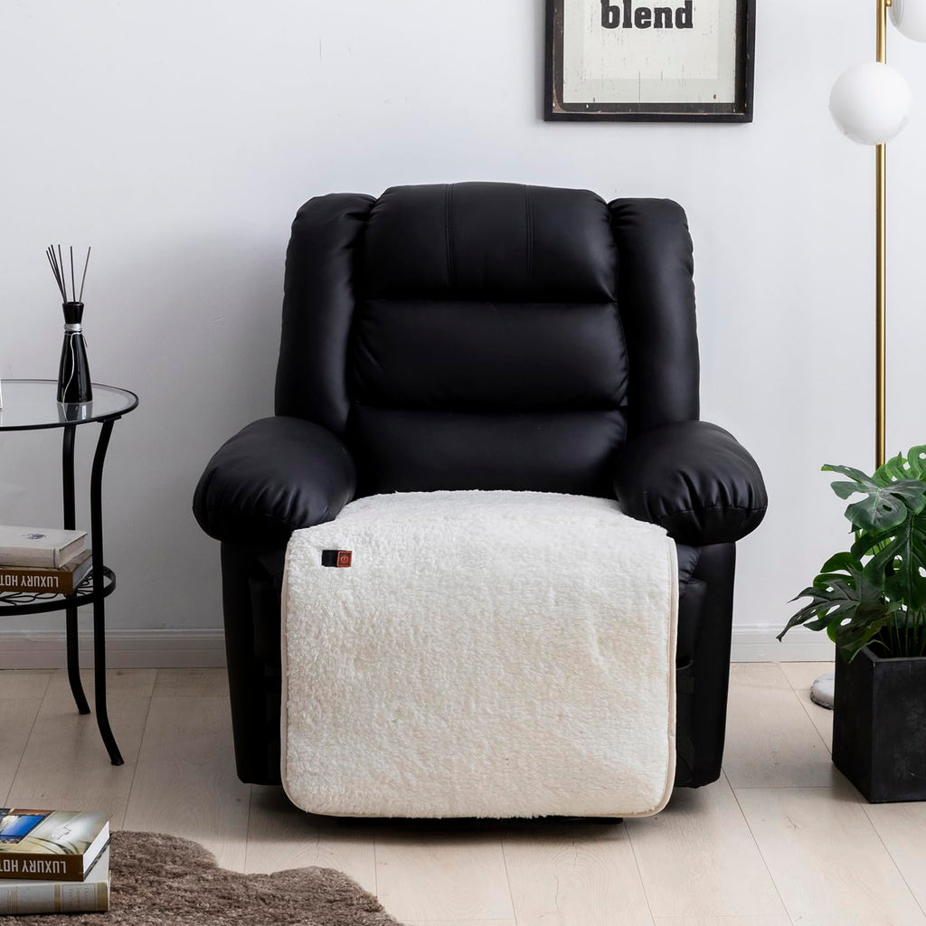 STONECREST Heated Recliner Chair Cover for Seat & Footrest (White Sherpa, 40x23)