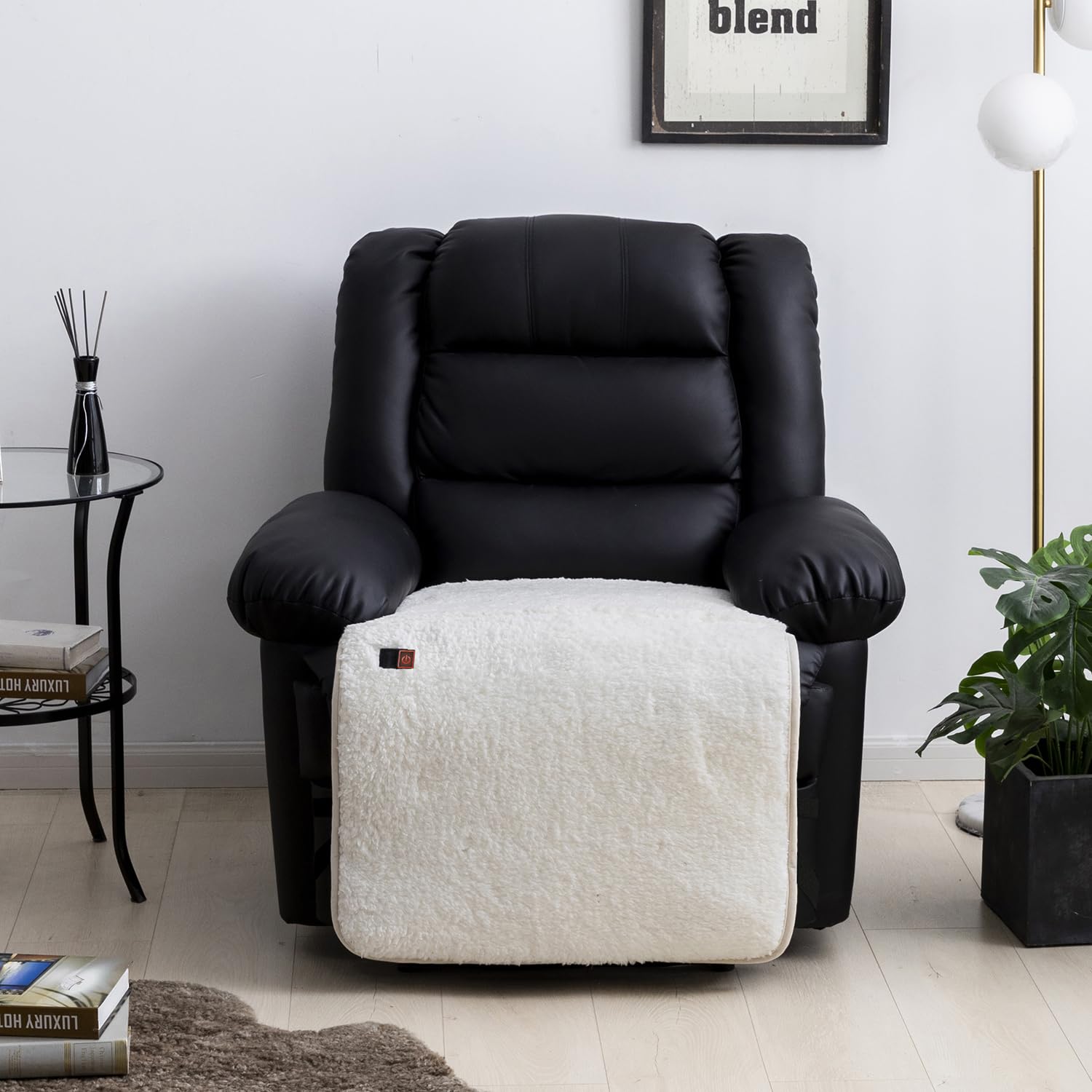 STONECREST Heated Recliner Chair Cover for Seat & Footrest (White Sherpa, 40x23)