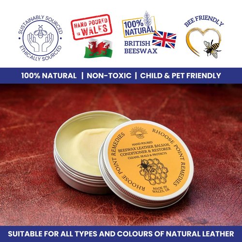 Beeswax Leather Conditioner Restorer & Polish - Hand Poured British Beeswax Balsam CLEANS SEALS and PROTECTS Handcrafted in Wales UK Rich Natural Leather Conditioner and Leather Restorer 3.50 Fl Oz