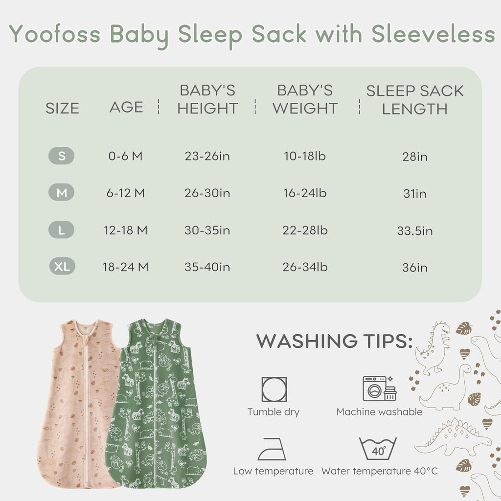 Yoofoss Baby Sleep Sack - 2 Pack 1.5 Tog Fleece Wearable Blanket for 6-12 Months | Soft & Lightweight