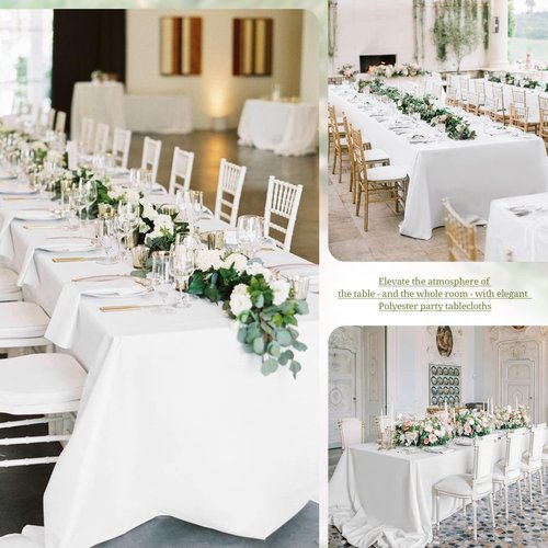 Pesonlook 8 Packs 90 x 132 Inch Tablecloth, White Polyester Table Cloth for 8ft Rectangle Tables, Stain and Wrinkle Resistant Washable Fabric Table Cover for Wedding Banquets Parties Buffet Dining