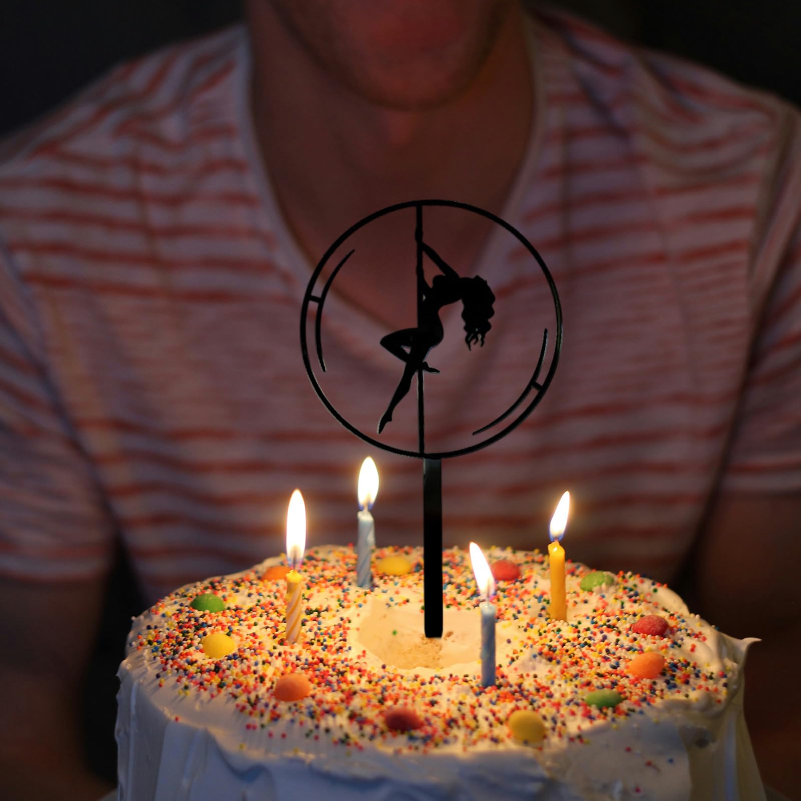 1 Pcs Bachelor Party Cake Topper Pole Dance Girl Cake Toppers Bachelor Party Decorations Bachelorette Shower Birthday Party Decorations Supplies (Black-Circle)