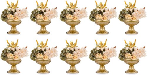 Hewory Gold Compote Pedestal Vase - Elegant Metal Floral Centerpieces | 10pcs, 6.5in Brass Bowls for Weddings & Parties
