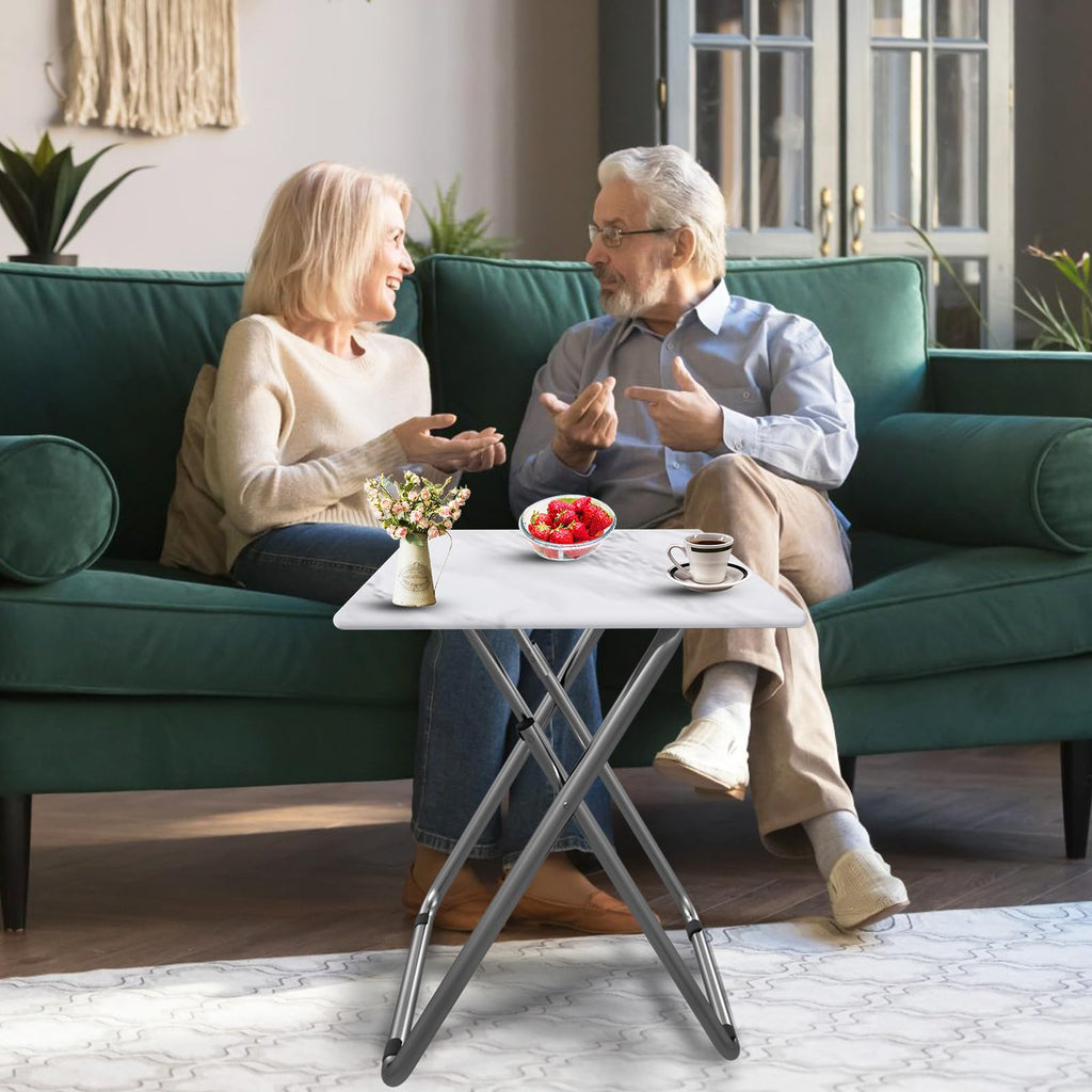 Large Tv Trays, Folding Tray Table, Foldable Dinner Table for Eating with Required&Sturdy, Foldable Snack Tables with Sturdy MDF Top,Portable Laptop Stand,No Assembly ,27.3*19in(White Marble)