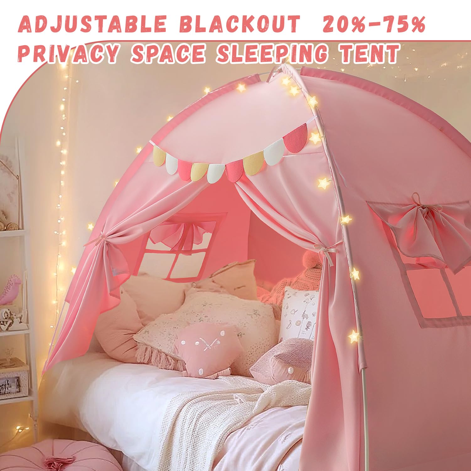 Twin Bed Tent for Kids, Bed Canopy Privacy Sleep Tents for Girls, Pink