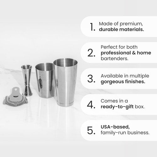 A Bar Above Cocktail Shaker Set, 4-Piece Professional Bartender Kit with Boston Shaker, Strainer and Jigger, Stainless Steel Bar Accessories for Craft Cocktails, Antique Copper