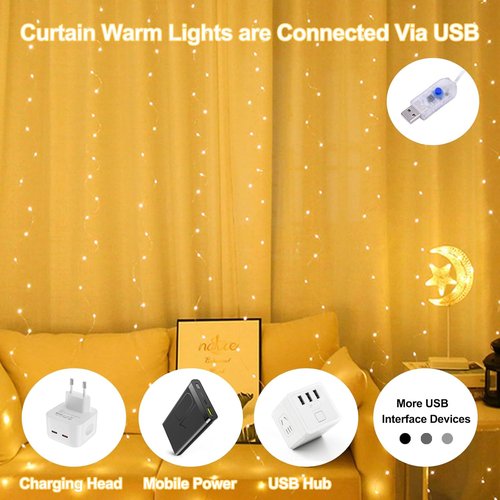 Lemical 300 LED Curtain Lights - 9.8FT x 9.8FT Fairy String Lights with Remote Control | Warm Light for Bedroom & Party Decor