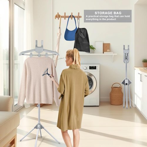 Foldable Garment Steamer Hanger Stand with Ironing Gloves, Adjustable Steamer Rack Included Lint Remover & Storage Bag, 2 Clips&Portable Ironing Board for Suits Shirts Coats Portable Travel Home Use