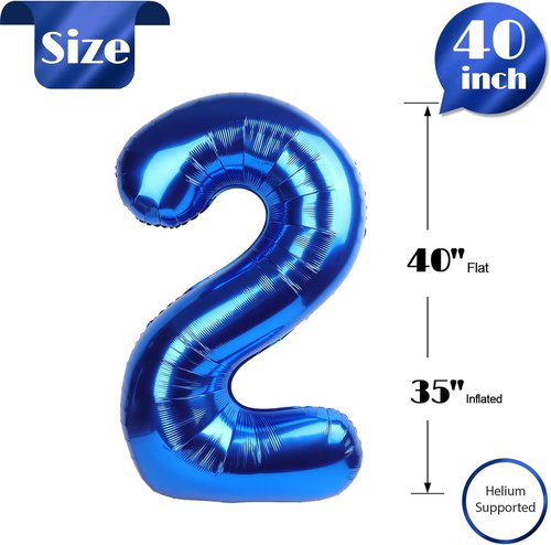 Metallic Blue Number 2 Balloon - 40 Inch 2nd Birthday Decoration for Boys & Girls