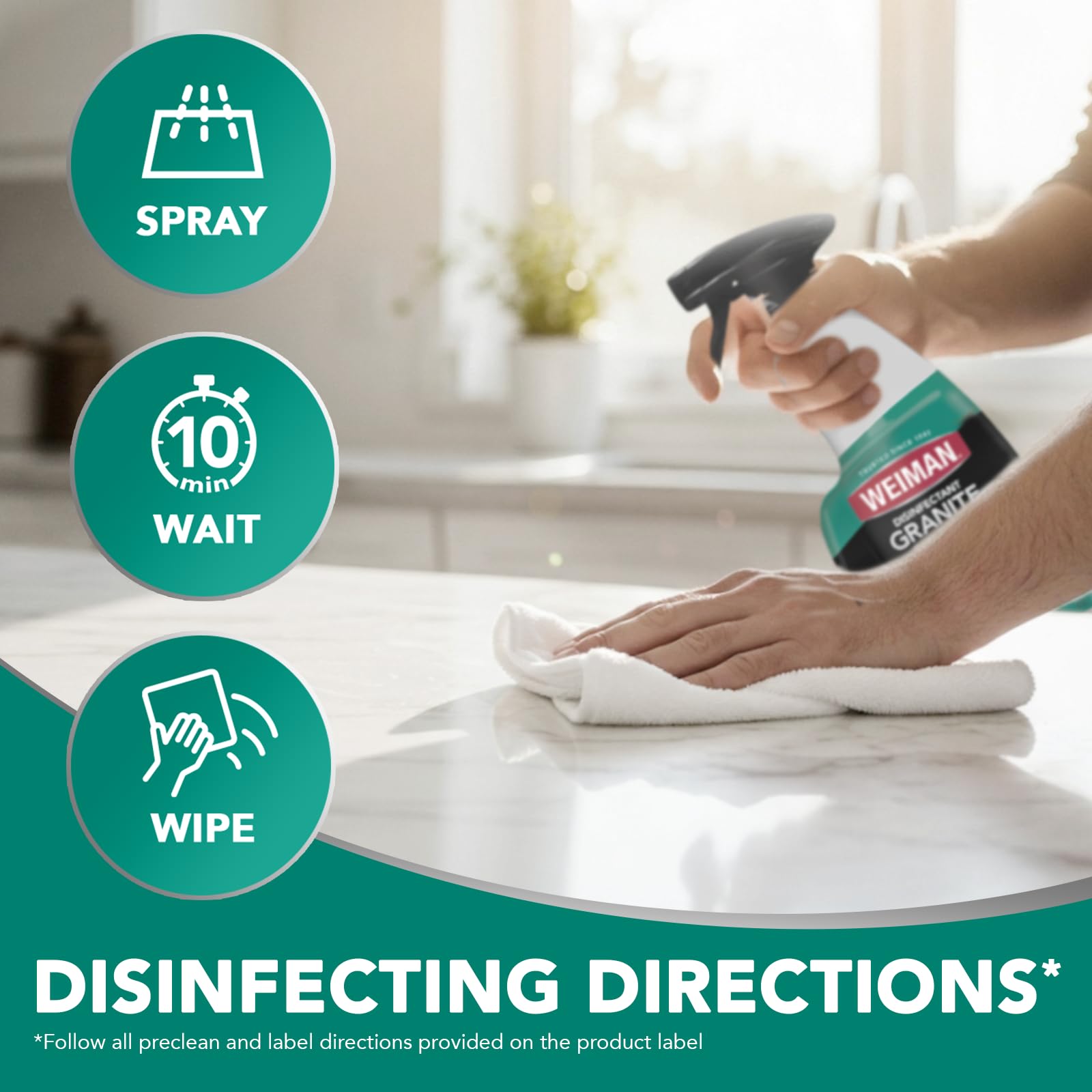 Weiman Disinfectant Granite Daily Clean & Shine - 12 fl oz (2 Pack) Safely Clean Disinfect and Shine Granite Marble Soapstone Quartz Quartzite Slate Limestone Corian Laminate Tile Countertop