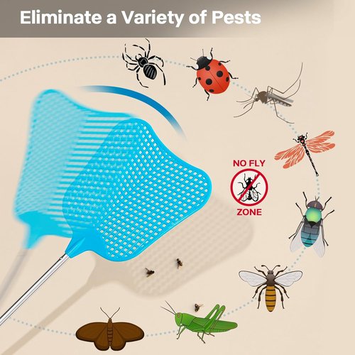 Begonia Telescopic Fly Swatter - Heavy Duty Manual Plastic with Stainless Steel Handle | 3 Pack
