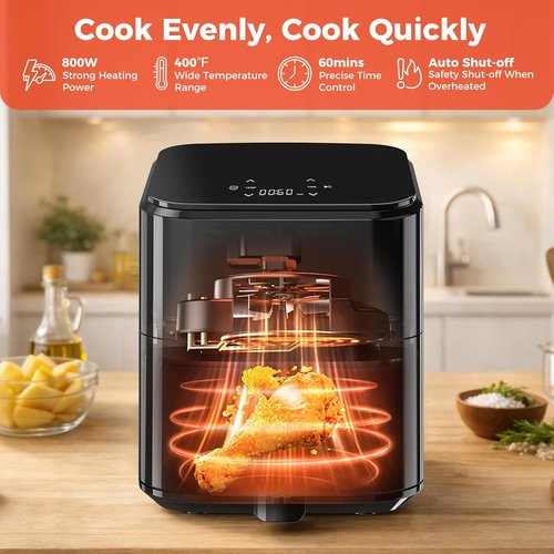 NEWBULIG Air Fryer - Compact 3 Qt Digital Air Fryer with Nonstick Plate & Dishwasher Safe Basket