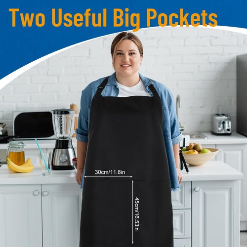 Auidy_6TXD Plus Size Aprons for Women with Pockets Adjustable Blooming Waterproof Aprons for Kitchen, Cooking (Black)