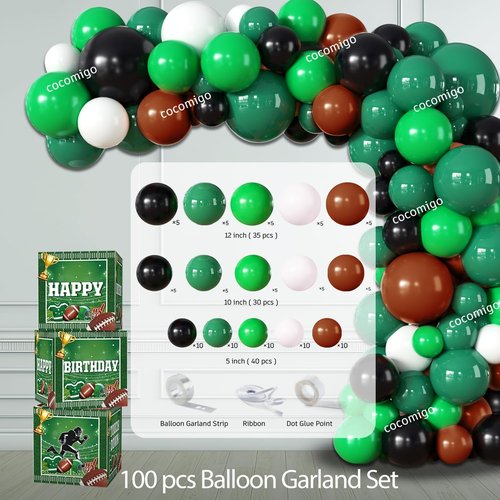 cocomigo 245 Pcs Football Birthday Party Decorations Birthday Banner, Balloons Arch, Plates and Napkins Set Tablecloth Backdrop for Football Party Decorations