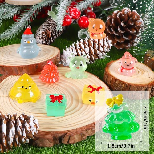 DIYDEC Mini Christmas Luminous Figurines - 40 Glow in The Dark Resin Miniatures for Holiday Decor