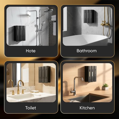 3-Chamber Shampoo, Conditioner & Body Wash Dispenser, Wall-Mounted Shower Soap Dispenser, 1200 ML (3×400 ML) Capacity, No-Drill or Screw Install, Refillable Clear-Window Bottles for Bathrooms & Hotels