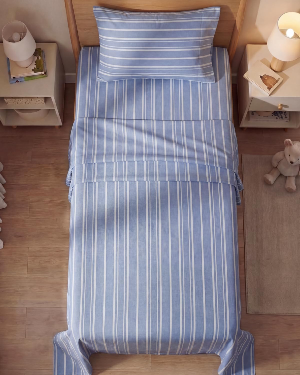 Skiennix Twin Size Sheet Set - Comfy Cooling Bed Sheets with Deep Pockets - Luxury Blue Stripes