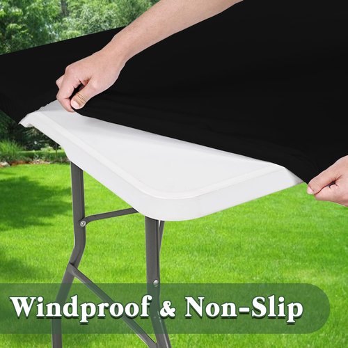 10 Pack Picnic Table Cover Fitted Tablecloth for 6 Foot Rectangle Tables Elastic Waterproof Stretch Washable Patio Folding Outdoor Spandex Table Cloth for Camping Banquet and Parties (Black,30" x 72")