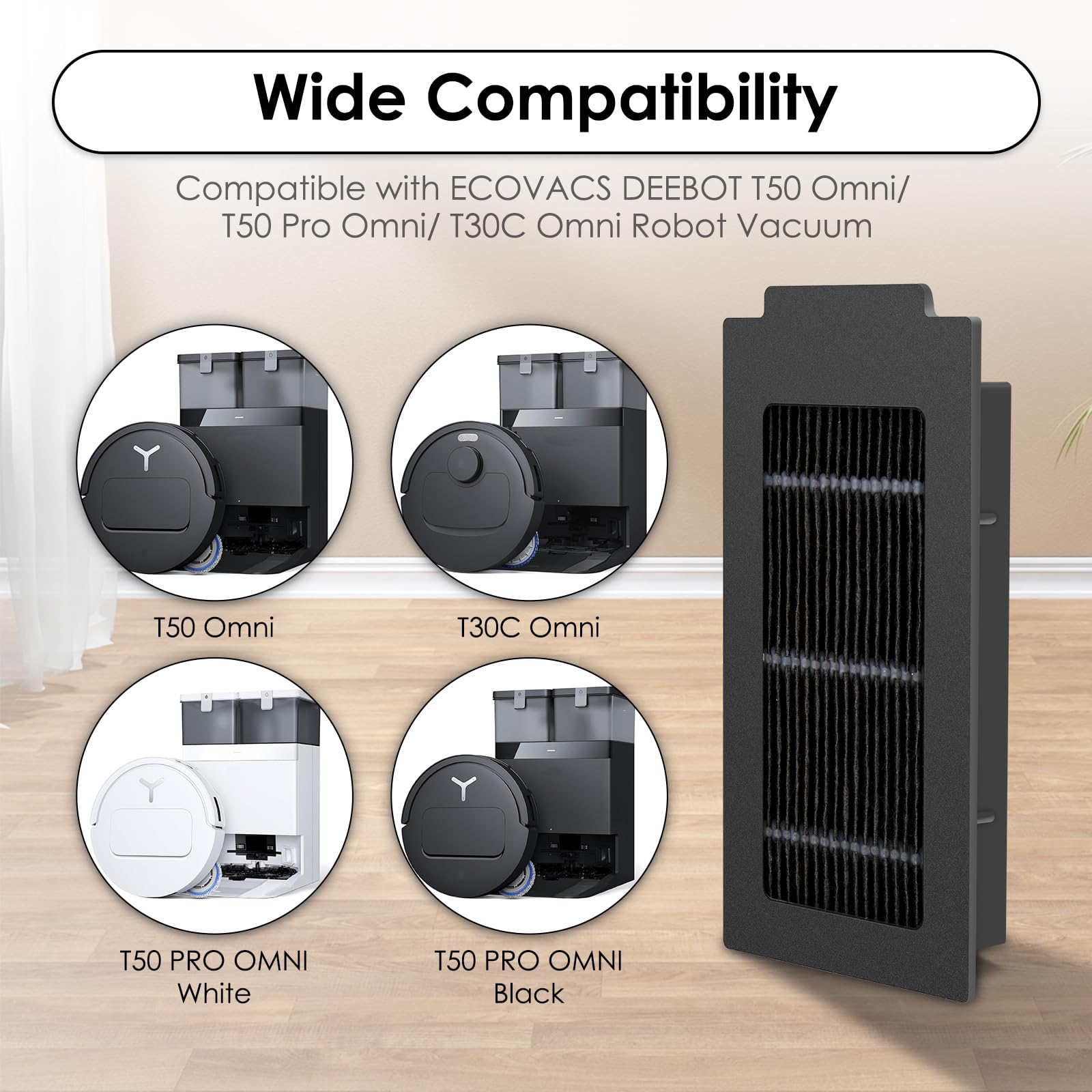 (3 Pack) T50 Pro Omni Replacement HEPA Filters for ECOVACS DEEBOT T50 Omni/ T50 Pro Omni/ T30C Omni/ T50 Pro Robot Vacuum, Accessories Kit, Vacuum Filter, Upright Filter, Canister Filter