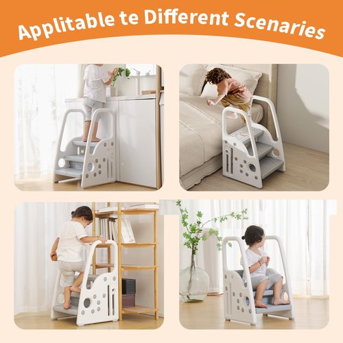 Toddler Step Stool for Kids，Toddler Step Ladder for Step Stool for Bathroom, Kitchen and Toilet Potty Training Learning Helper with Handles (Three Floors)