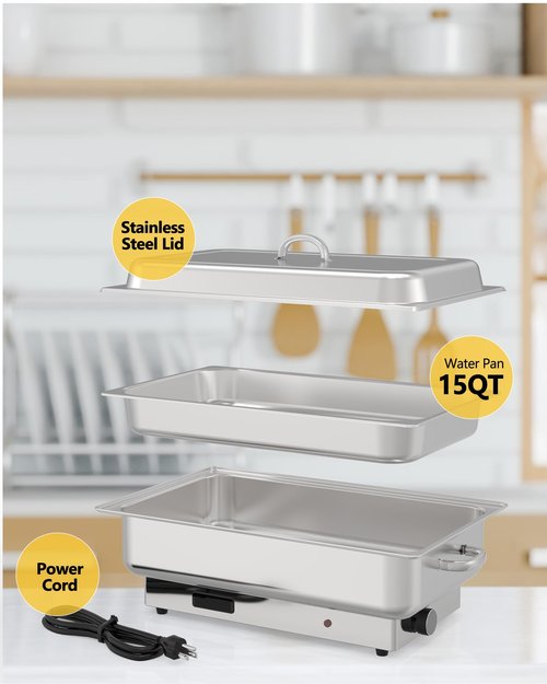 9 QT Electric Chafing Dish Food Servers and Warmers Stainless Steel Chafing Dish Buffet Set,Commercial Food Warmer with Temperature Control Display for Parties, Catering, Festivals