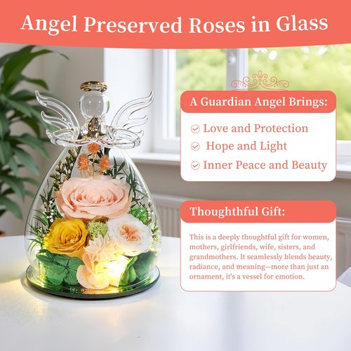 Puppiluv Gifts for Women Preserved Rose Forever Flower Eternal Roses in Glass Angel Figurines Fresh Flowers for Delivery Christmas Birthday Gift for Mom Her Wife Grandma on Valentines Day Anniversary
