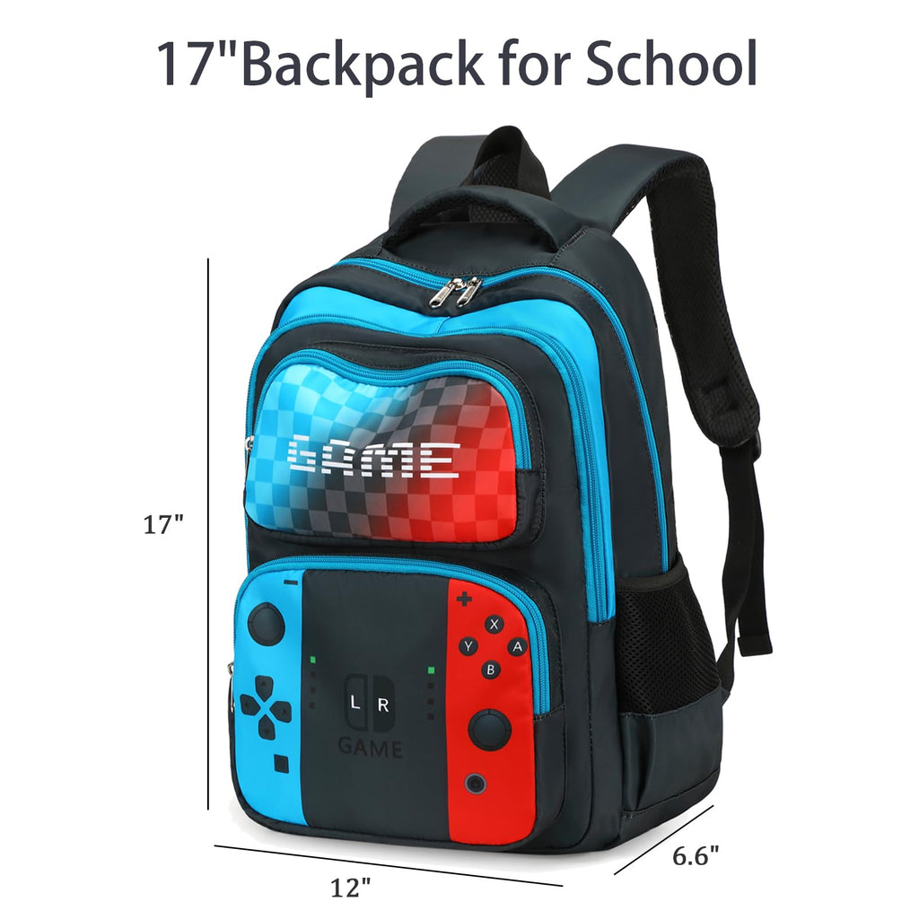 Octsky Boys School Backpack Elementary Middle Kids Bookbag Daypack Travel Back Pack 17 Inches,Game Blue