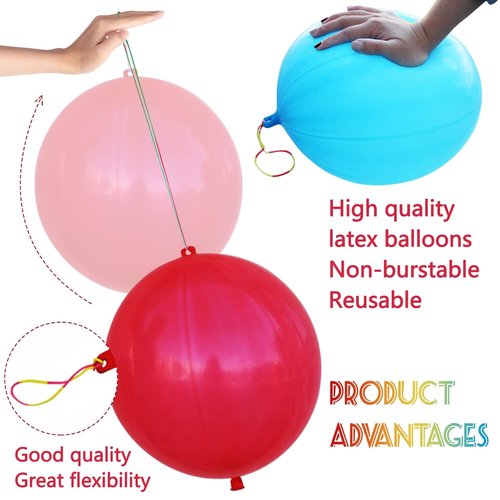 LEEZZIZZ Punch Balloons - 41Pcs Thickened Neon Heavy-Duty Balloons with Rubber Band Handle for Kids' Parties