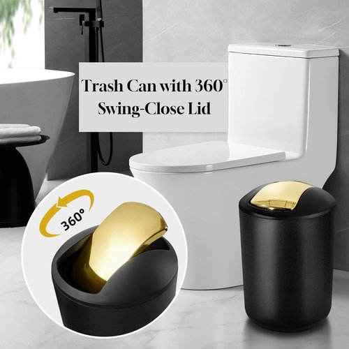 ALPIRIRAL Black and Gold Bathroom Decor, 10Pcs Black Bathroom Accessories Set, Soap Dispenser and Toothbrush Holder, Soap Dish, Cotton Ball & Qtip Holder, Toilet Brush Holder, Tissue Box Cover