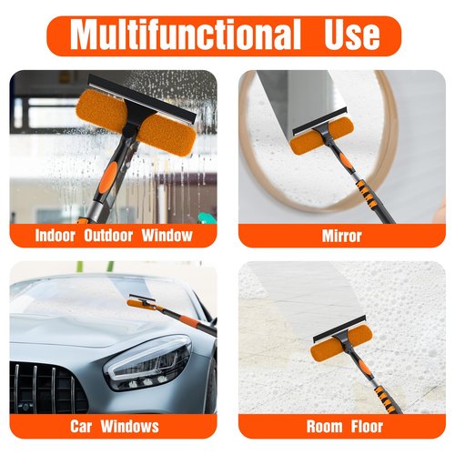LAANPOLE 26FT Window Squeegee with Extension Pole, 2-in-1 Squeegee for Window Cleaning, Professional Cleaning Kit for Home with 20FT Telescoping Pole for Outdoor Indoor Use