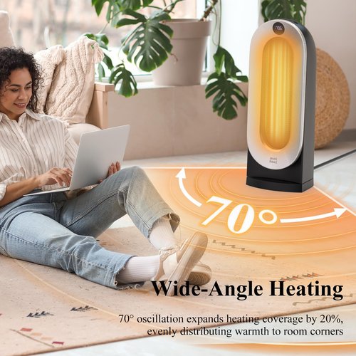 Minthouz Space Heater, 1500W Electric Portable Heaters for Indoor Use with Thermostat, Fast Heating, 70° Oscillating, 3 Heat Settings, Carry Handle, 12H Timer Ceramic Heat for Office, Bedroom, Home