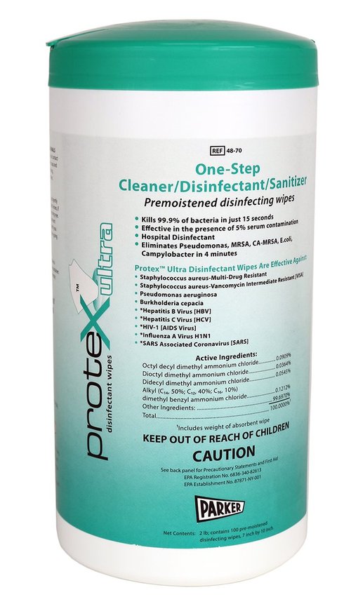 Parkerlabs Protex Disinfectant Textured Wipes Laboratories- Kills 99.9% of Bacteria in 15 Seconds - 7" X 10" (Canister of 75 Wipes)