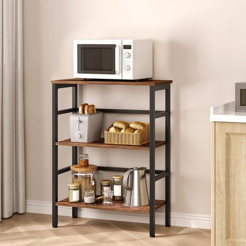 HOOBRO 3 Tier Bookshelf, 23.6" L Industrial Bookcase, Record Storage Rack with Side Fence, Storage Shelf with Metal Frame, Rustic Open Display Shelf for Living Room, Bedroom, Rustic Brown BF86CJ01G1