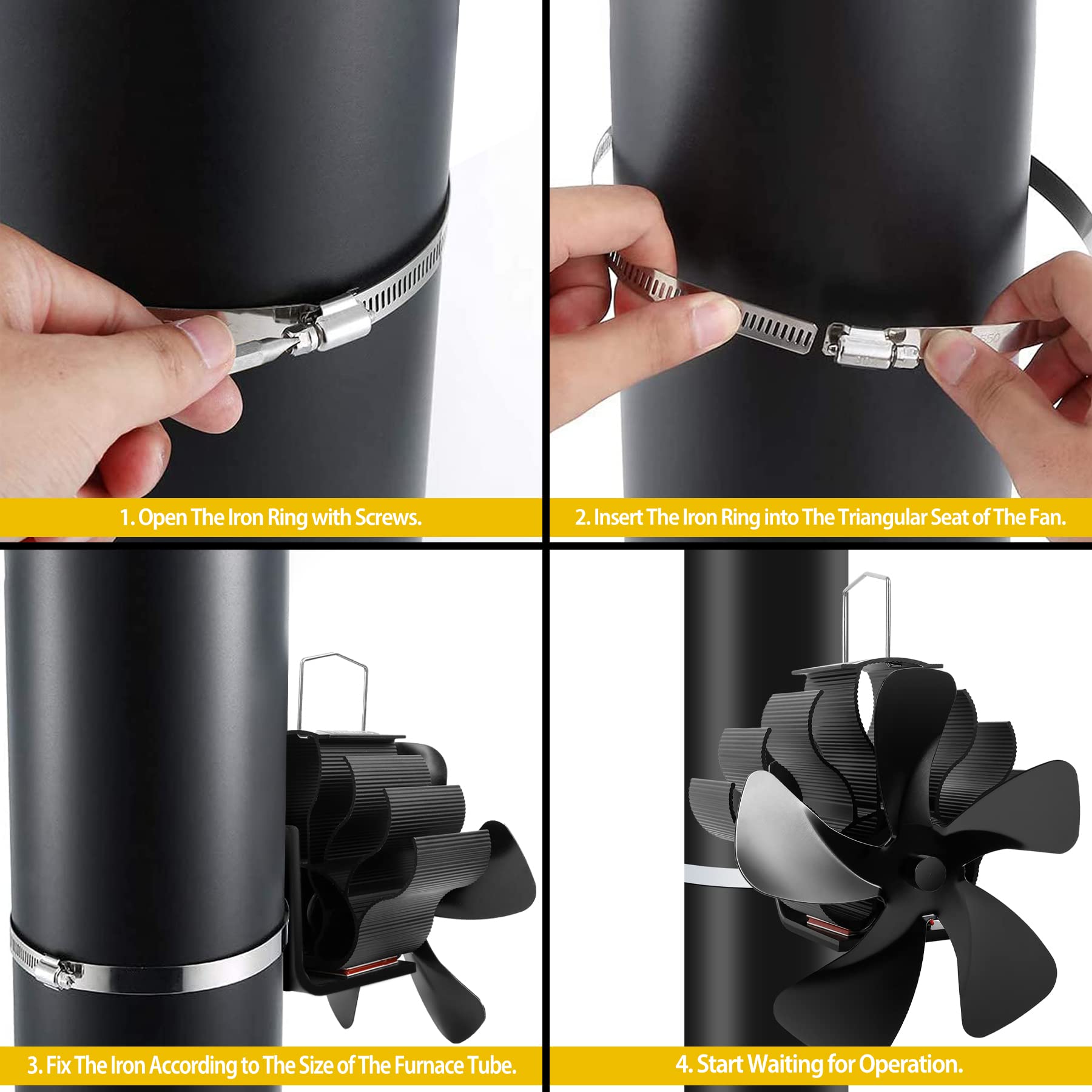 PYBBO Heat Powered Wood Stove Fan, 5 Blades Pipe Fireplace Fan, Silent Operation Motors Thermal Stove Fan for Wood Burning Stove/Pellet/Log/Gas Burner with Magnetic Thermometer