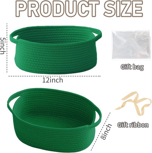 JMvicyroam Woven Basket - Small Rope Storage Bin with Handles for Organizing Shelves & Closets | Green