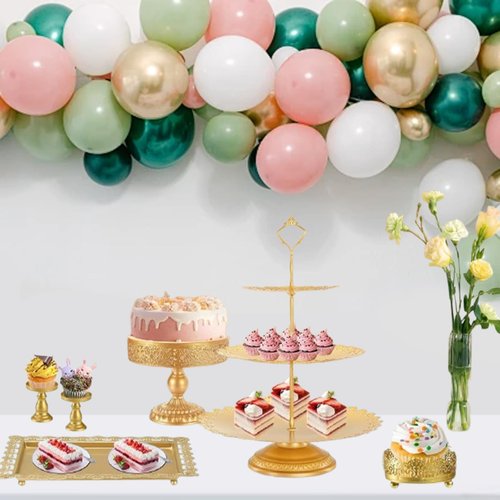 Voittozege 10 Pcs Gold Cake Stand Set, Metal Cupcake Holder Dessert Table Stands and Trays, Pastry Candy Fruits Serving Plate Display for Christmas, Wedding, Birthday, Anniversary