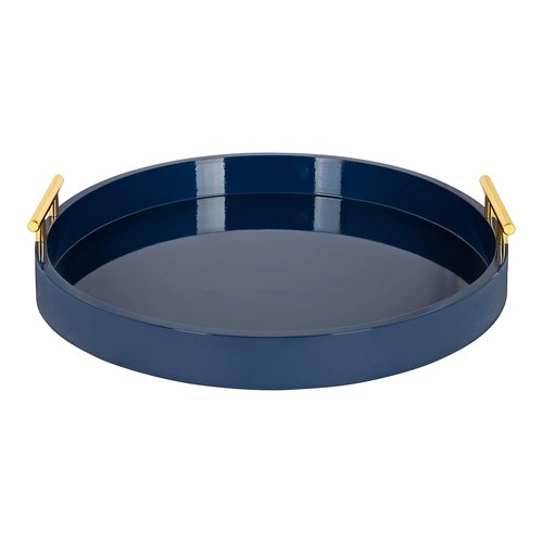 Kate and Laurel Lipton Modern Round Tray, 18" Diameter, Navy Blue and Gold, Decorative Accent Tray for Storage and Display