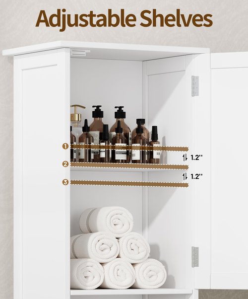 Akxoml Tall Bathroom Storage Cabinet with 2 Doors, 67" H Narrow Floor Cabinet with Adjustable Shelves and Drawer, Anti-Tip Design, 11.8 x 12.6 x 66.9 Inches, for Bathroom, Kitchen，Entryway, White