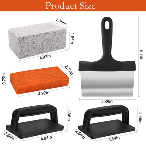 NxeAnnQi 10 Pieces Griddle Cleaning Kit for Blackstone & More - Professional Flat Top Grill Cleaning Kit with Heavy Duty Griddle Scraper, Grill Stones, Scouring Pads & Ergonomic Handles