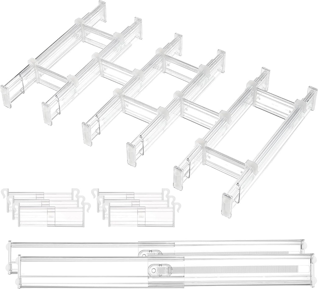 Vtopmart Drawer Dividers - Expandable Kitchen Organizer with 8 Dividers & 14 Inserts | Adjustable 12.8"-22.3" Clear Plastic Separator for Flatware & Utensils
