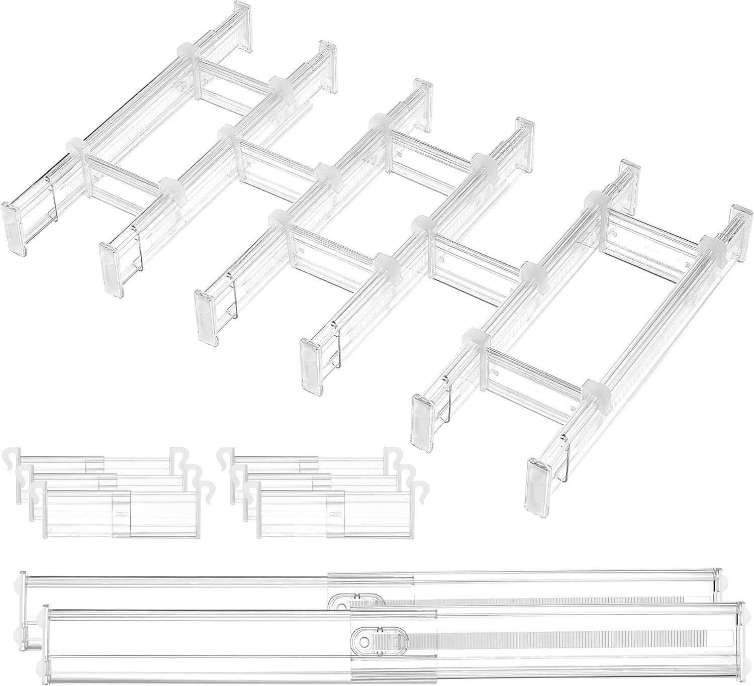 Vtopmart Drawer Dividers - Expandable Inserts & 25 PCS Clear Plastic Organizers Set