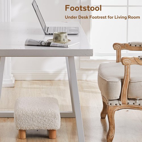 FIMIVIBI Small Foot Stool Ottoman, Sherpa Footstool Ottoman Foot Rest for Couch, Rectangle Footstools and Ottomans Small for Living Room, Entryway and Bedroom (White)